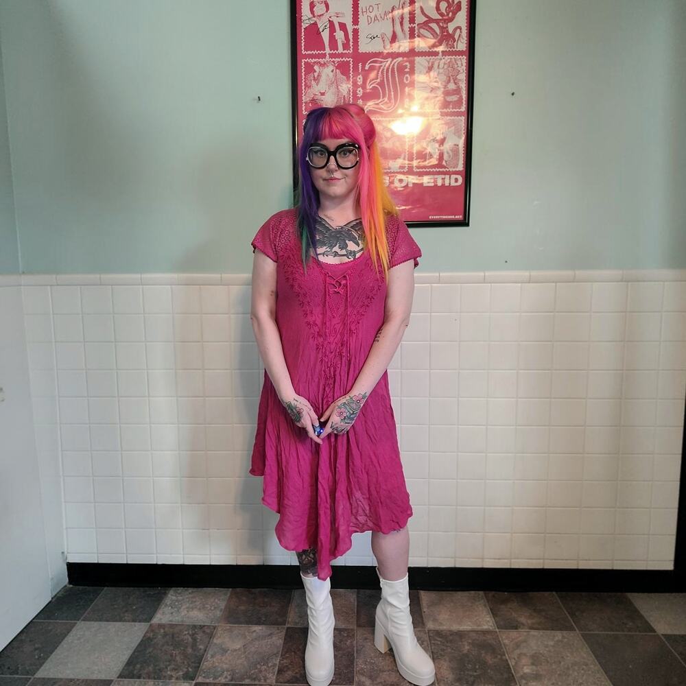 Vintage 90s Whimsical Bubblegum Pink Flowy Bohemian Midi Dress Plus Size